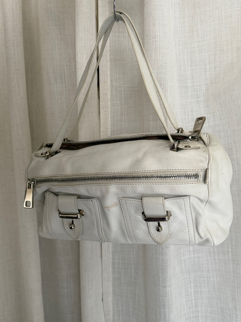 Y2k Marc Jacobs White Leather Shoulder Bag Pink Suede Interior